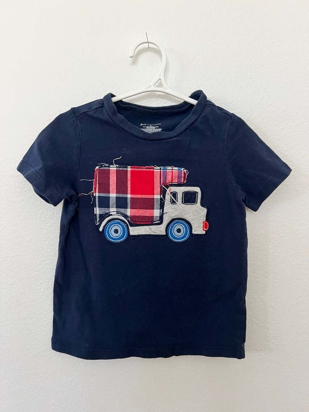 First Impressions Toddler Boy Navy Blue Plaid Fire Truck Appliqué T-Shirt